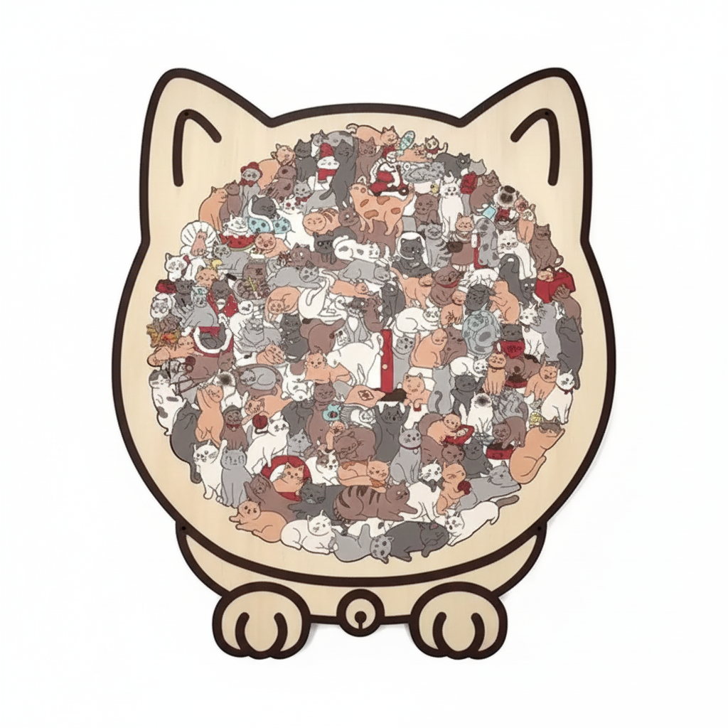 WhiskerPop - Cat-Shaped Wooden Puzzle
