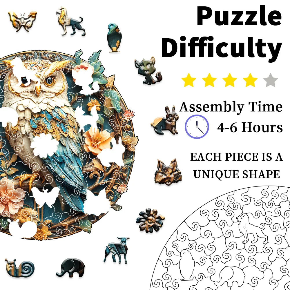 A3 Wooden Flower Owl Jigsaw Puzzles